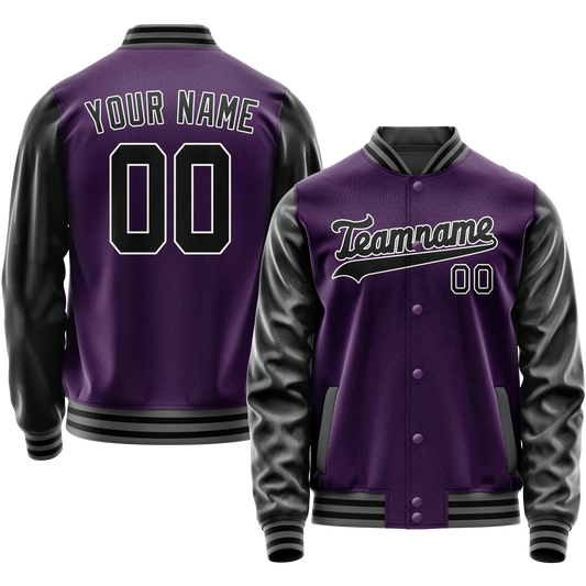 Custom Purple Black Solid Color Varsity Letterman Jacket