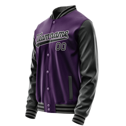 Custom Purple Black Solid Color Varsity Letterman Jacket