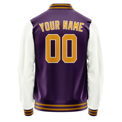 Custom Purple White Solid Color Varsity Letterman Jacket