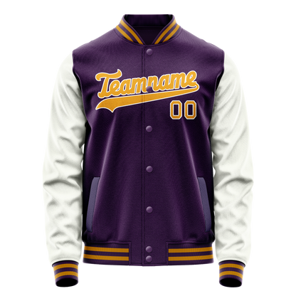 Custom Purple White Solid Color Varsity Letterman Jacket