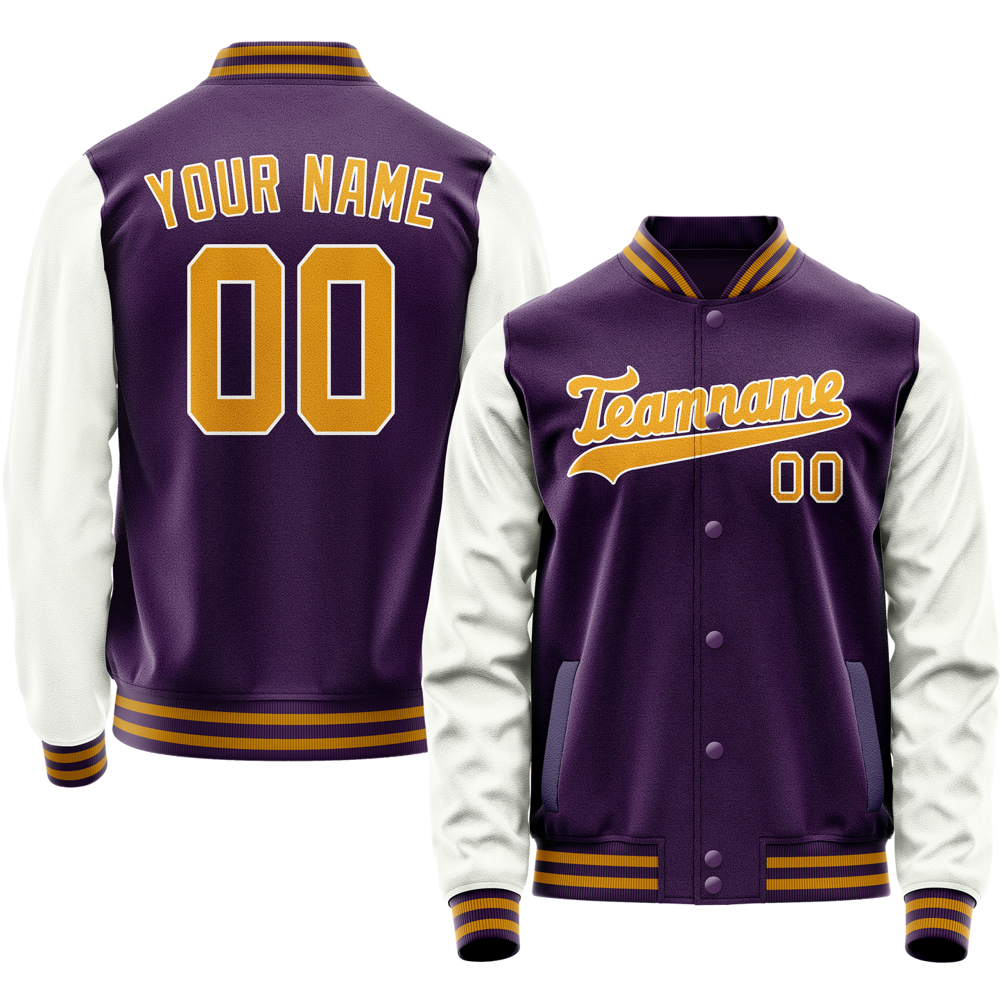 Custom Purple White Solid Color Varsity Letterman Jacket