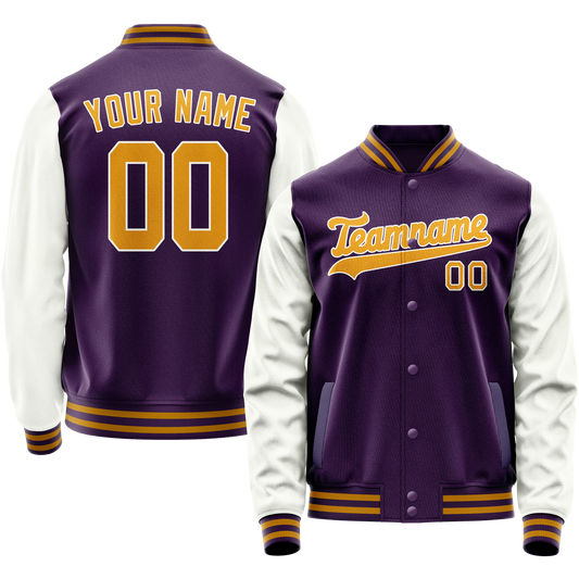 Custom Purple White Solid Color Varsity Letterman Jacket