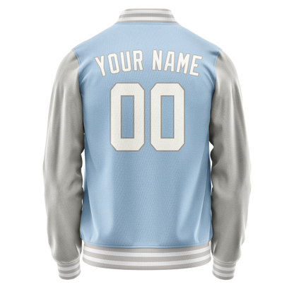 Custom Light-Blue Gray Solid Color Varsity Letterman Jacket