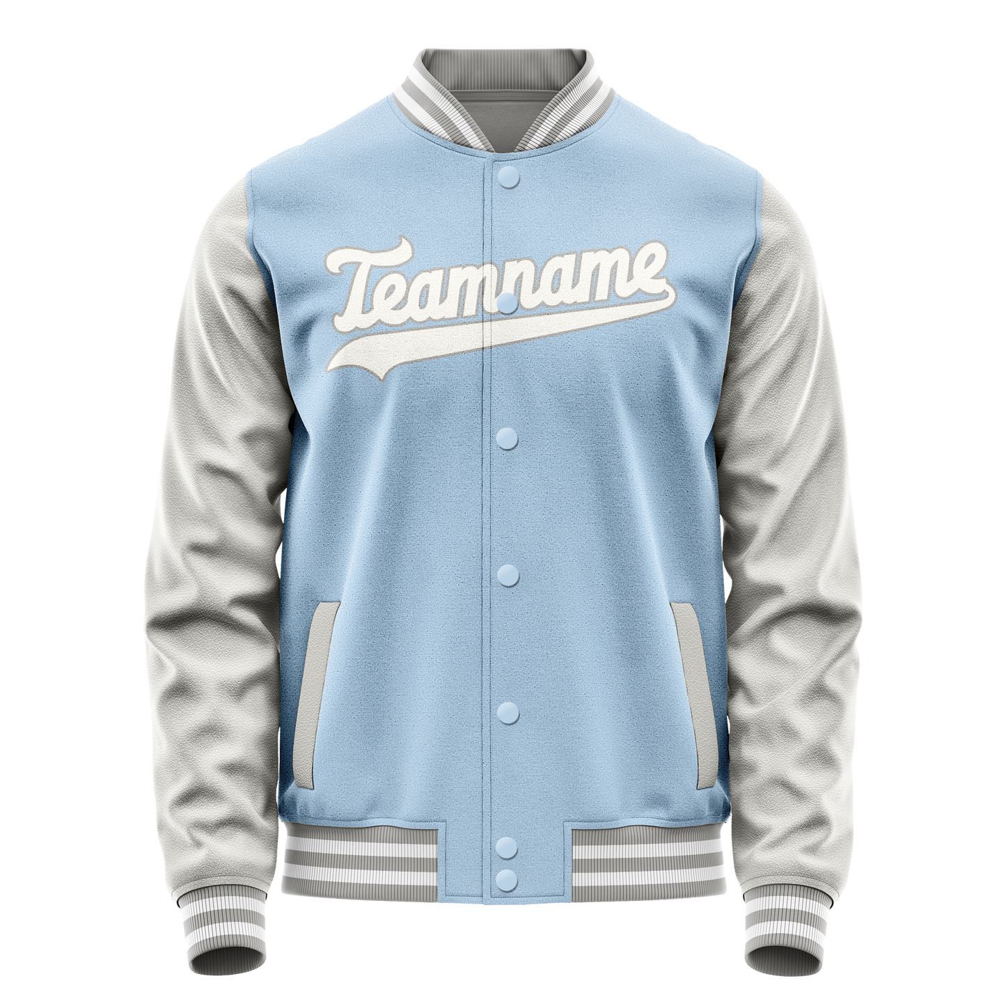 Custom Light-Blue Gray Solid Color Varsity Letterman Jacket