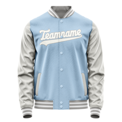 Custom Light-Blue Gray Solid Color Varsity Letterman Jacket