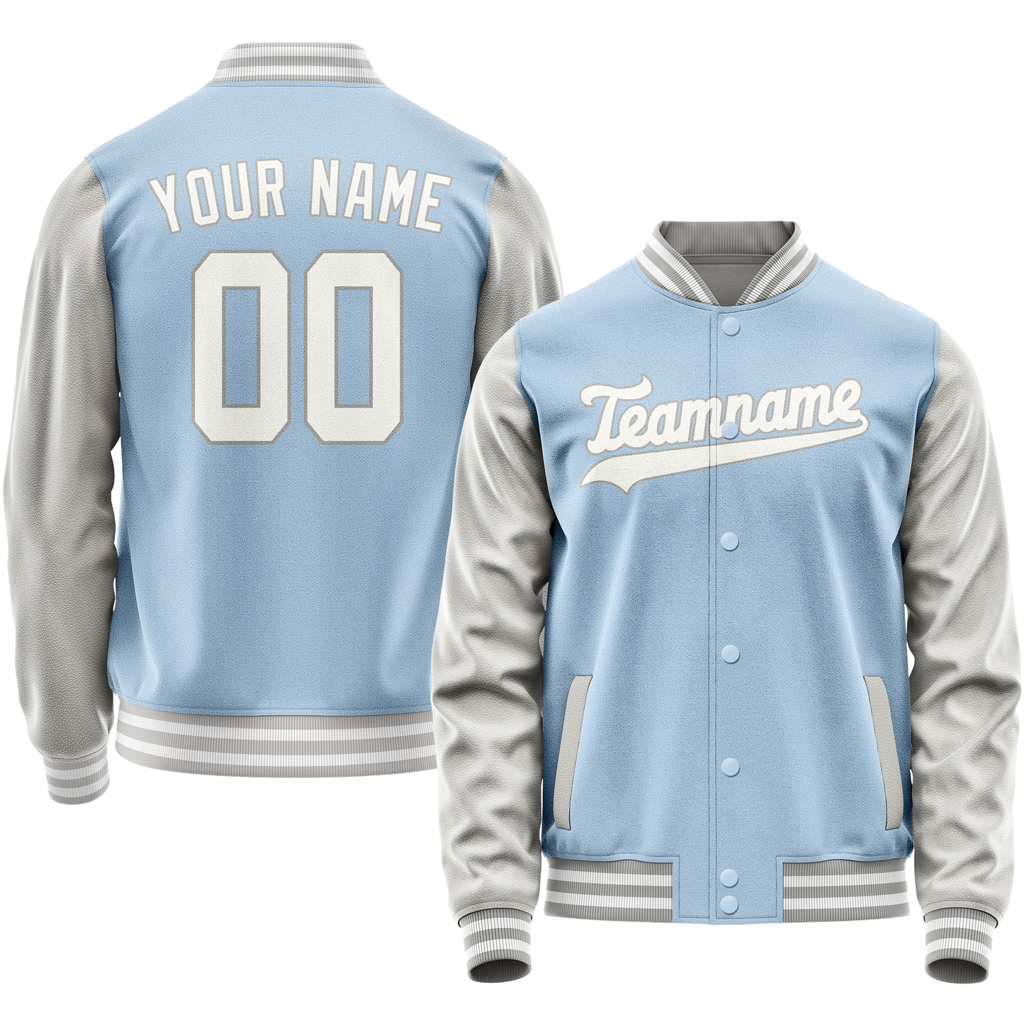 Custom Light-Blue Gray Solid Color Varsity Letterman Jacket