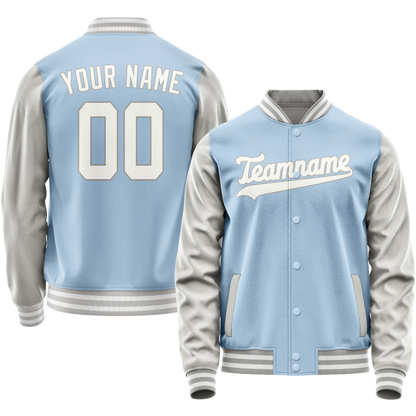 Custom Light-Blue Gray Solid Color Varsity Letterman Jacket