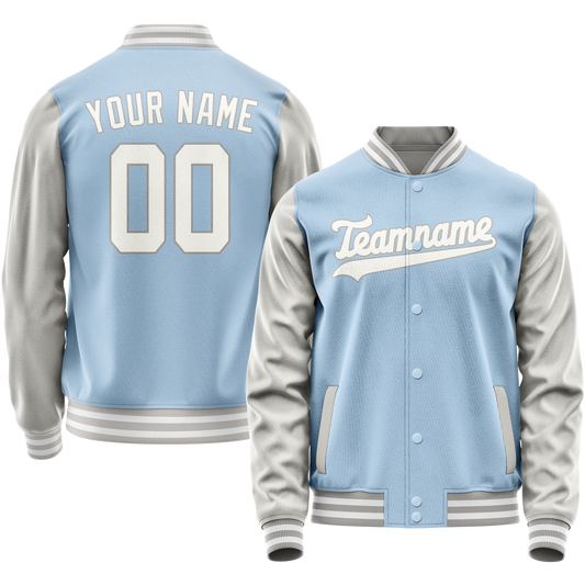 Custom Light-Blue Gray Solid Color Varsity Letterman Jacket
