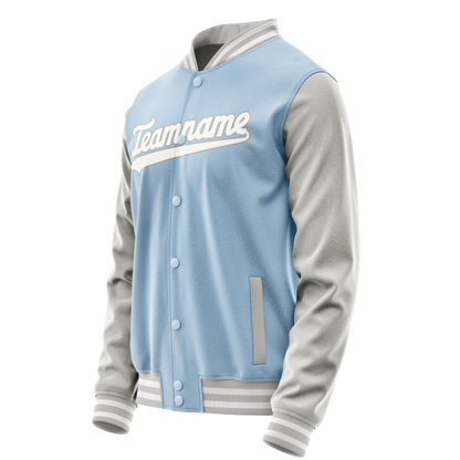 Custom Light-Blue Gray Solid Color Varsity Letterman Jacket