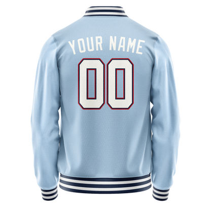 Custom Light-Blue White Solid Color Varsity Letterman Jacket