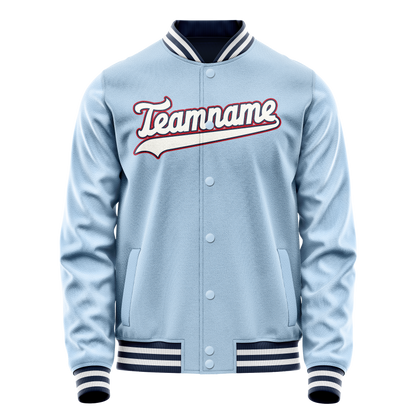 Custom Light-Blue White Solid Color Varsity Letterman Jacket