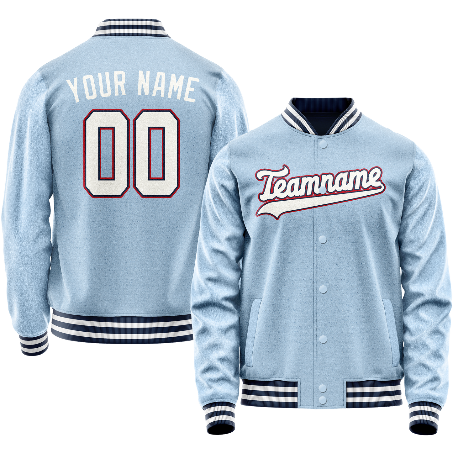 Custom Light-Blue White Solid Color Varsity Letterman Jacket