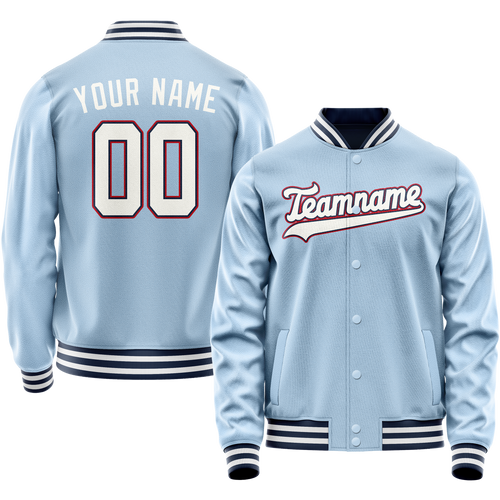 Custom Light-Blue White Solid Color Varsity Letterman Jacket
