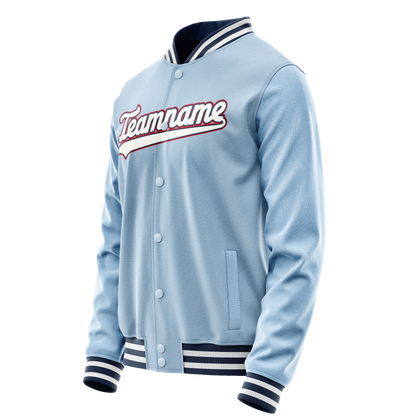 Custom Light-Blue White Solid Color Varsity Letterman Jacket