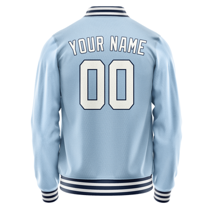 Custom Light-Blue White Solid Color Varsity Letterman Jacket