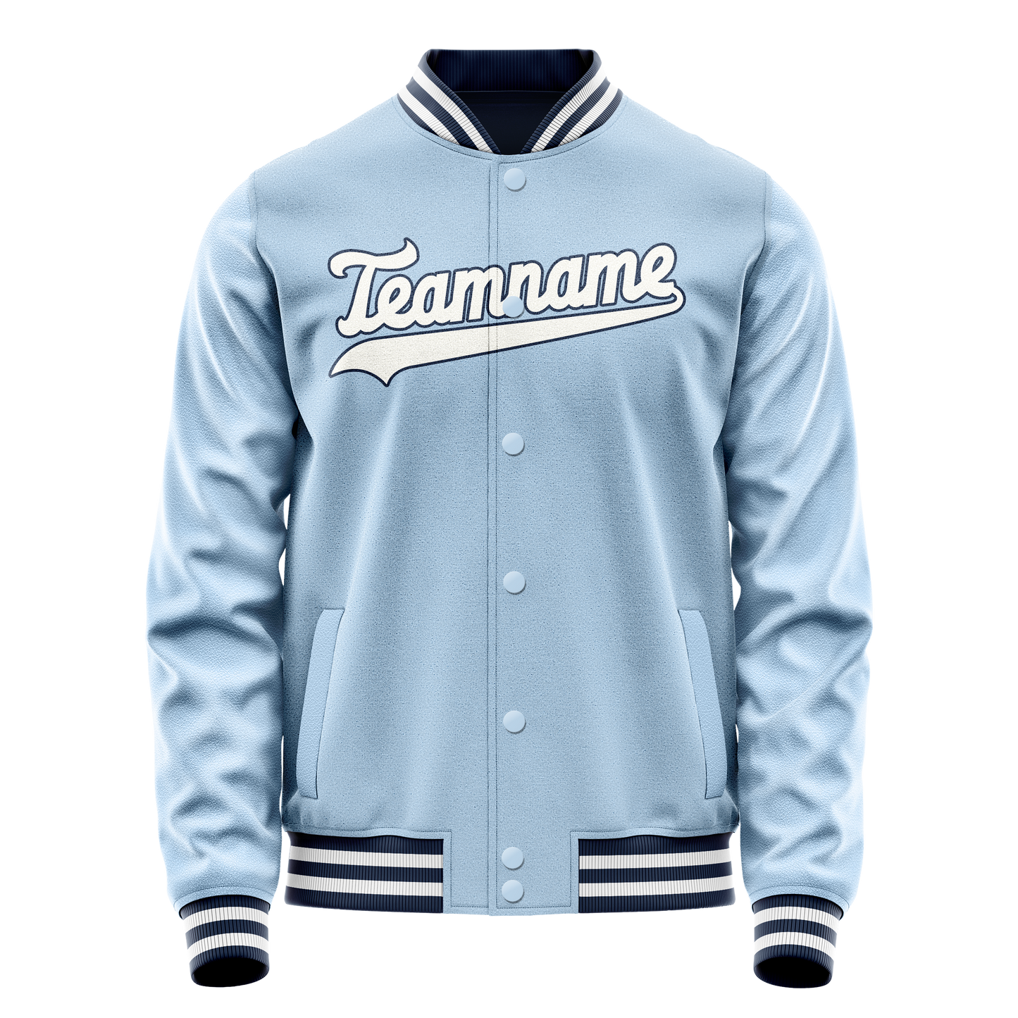 Custom Light-Blue White Solid Color Varsity Letterman Jacket