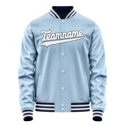Custom Light-Blue White Solid Color Varsity Letterman Jacket