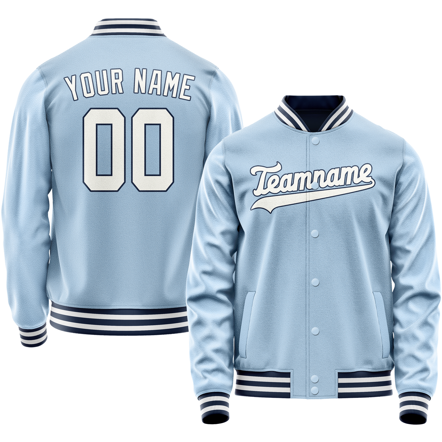 Custom Light-Blue White Solid Color Varsity Letterman Jacket