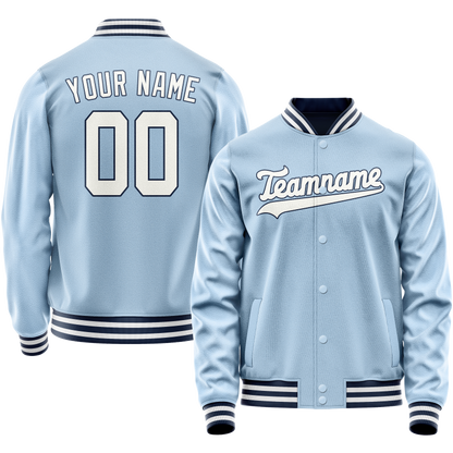 Custom Light-Blue White Solid Color Varsity Letterman Jacket