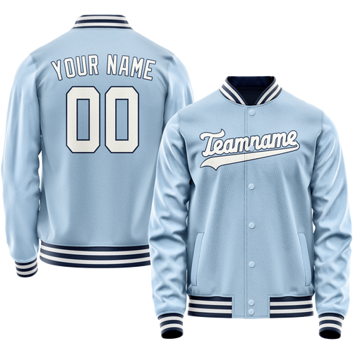 Custom Light-Blue White Solid Color Varsity Letterman Jacket