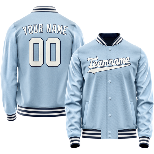 Custom Light-Blue White Solid Color Varsity Letterman Jacket