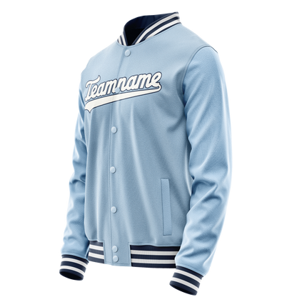 Custom Light-Blue White Solid Color Varsity Letterman Jacket