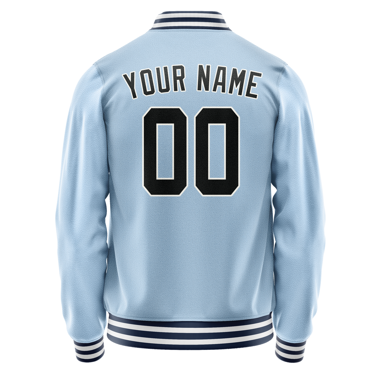 Custom Light-Blue Black Solid Color Varsity Letterman Jacket