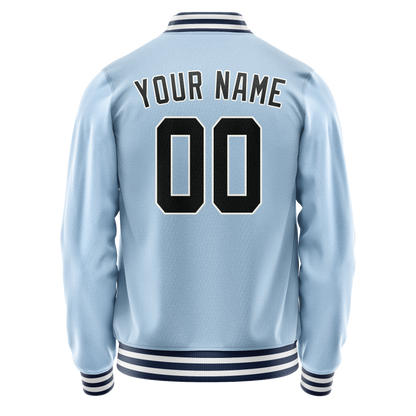 Custom Light-Blue Black Solid Color Varsity Letterman Jacket