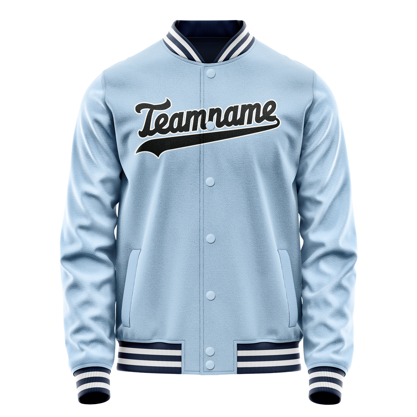Custom Light-Blue Black Solid Color Varsity Letterman Jacket