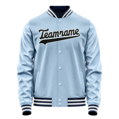 Custom Light-Blue Black Solid Color Varsity Letterman Jacket