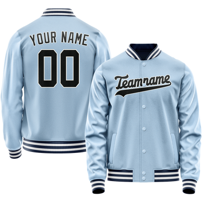 Custom Light-Blue Black Solid Color Varsity Letterman Jacket