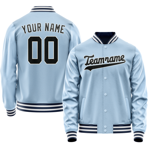 Custom Light-Blue Black Solid Color Varsity Letterman Jacket