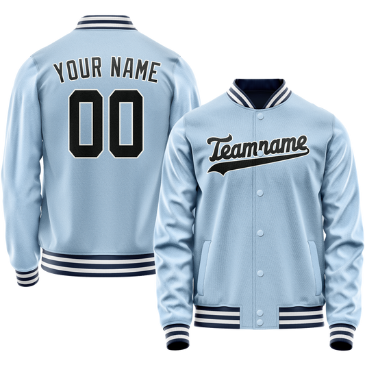 Custom Light-Blue Black Solid Color Varsity Letterman Jacket