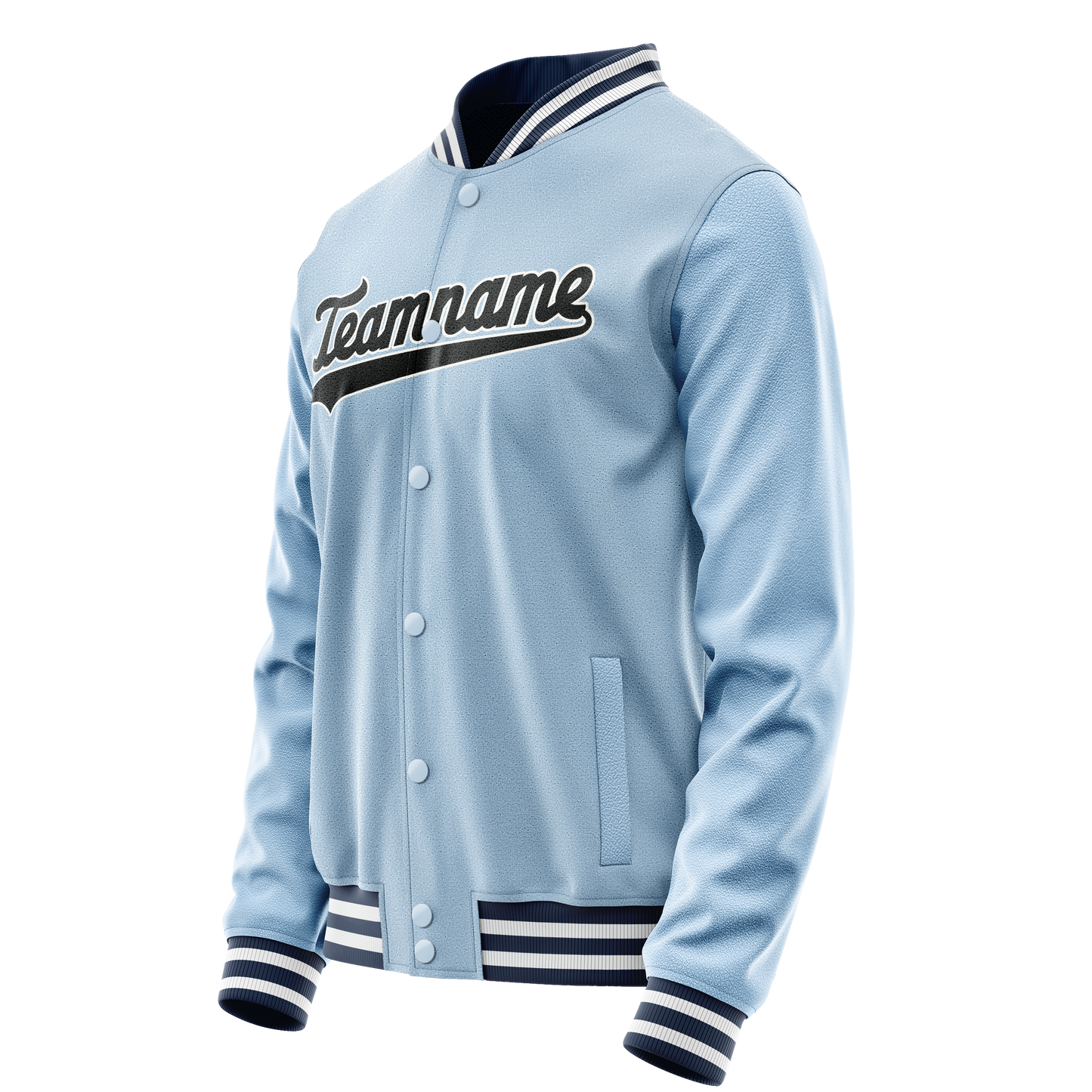 Custom Light-Blue Black Solid Color Varsity Letterman Jacket