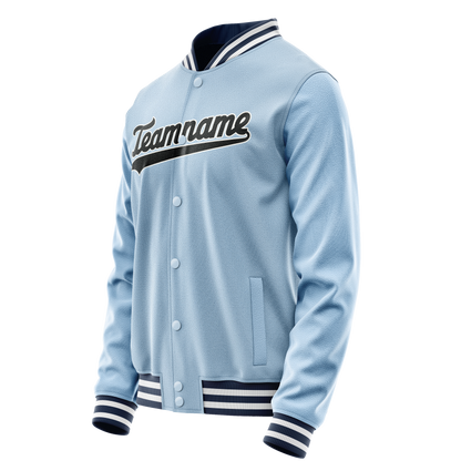 Custom Light-Blue Black Solid Color Varsity Letterman Jacket