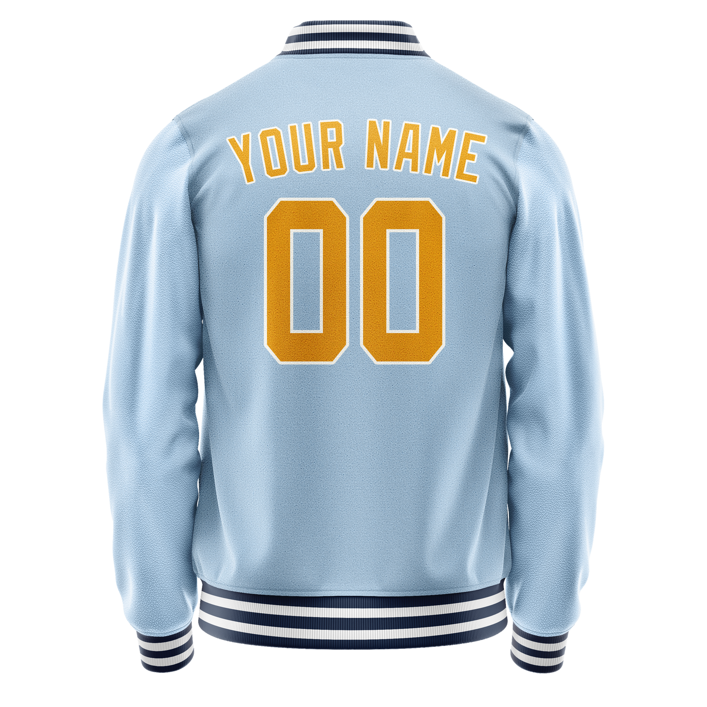 Custom Light-Blue Gold Solid Color Varsity Letterman Jacket
