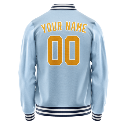 Custom Light-Blue Gold Solid Color Varsity Letterman Jacket