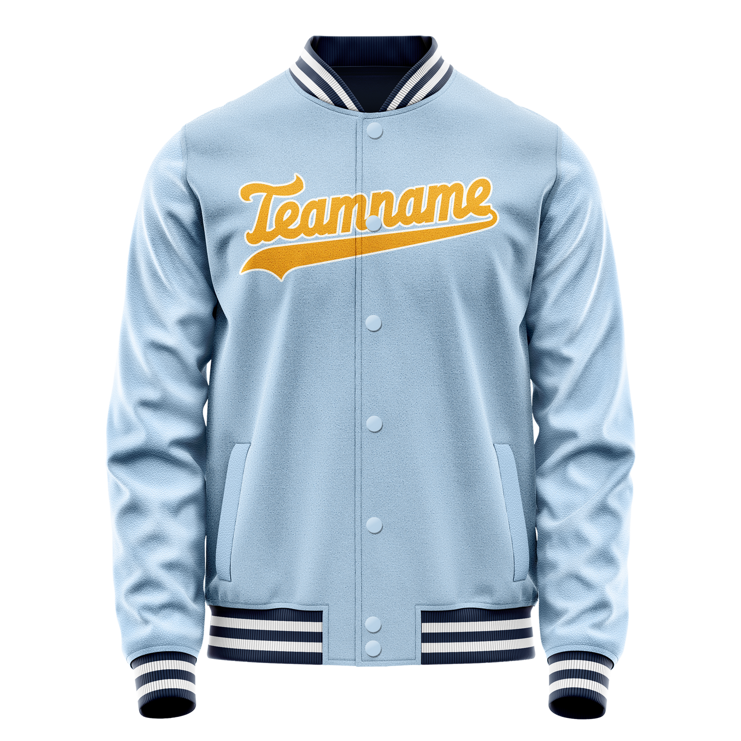 Custom Light-Blue Gold Solid Color Varsity Letterman Jacket