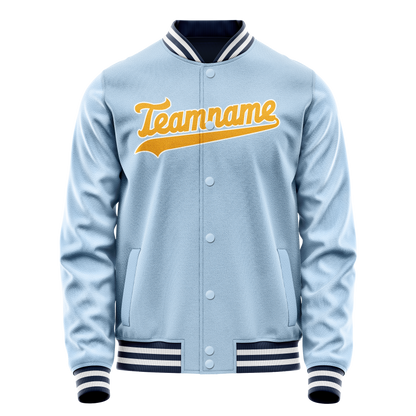 Custom Light-Blue Gold Solid Color Varsity Letterman Jacket