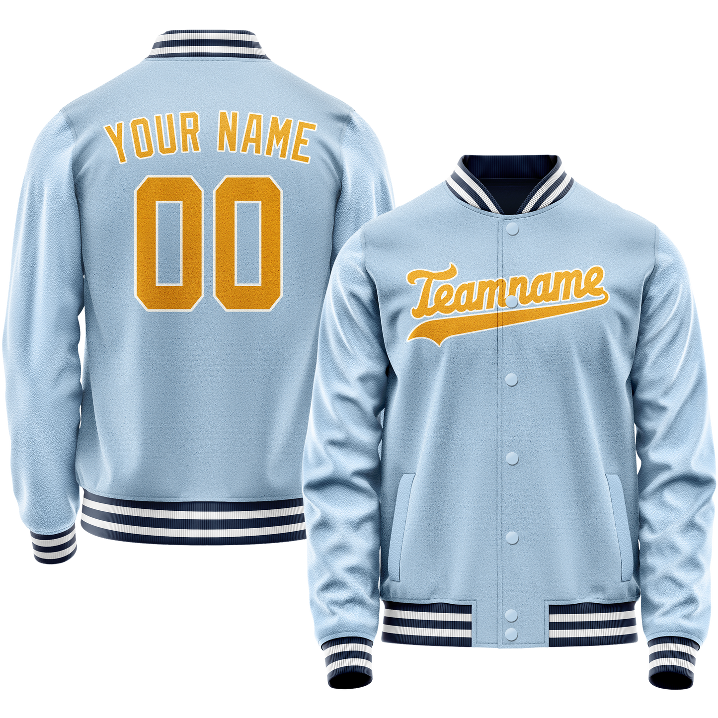 Custom Light-Blue Gold Solid Color Varsity Letterman Jacket