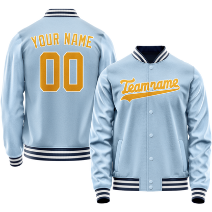 Custom Light-Blue Gold Solid Color Varsity Letterman Jacket