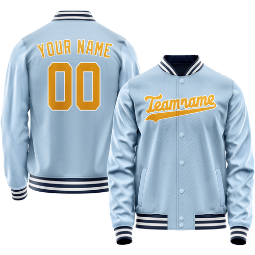 Custom Light-Blue Gold Solid Color Varsity Letterman Jacket