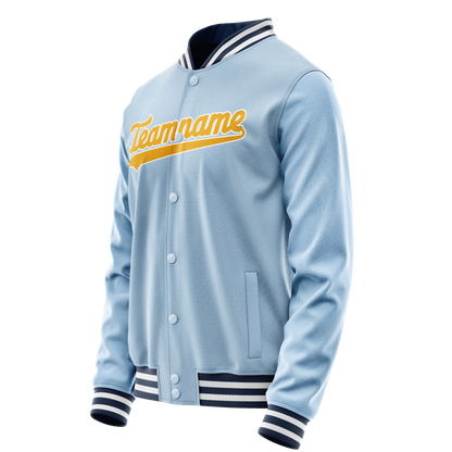Custom Light-Blue Gold Solid Color Varsity Letterman Jacket