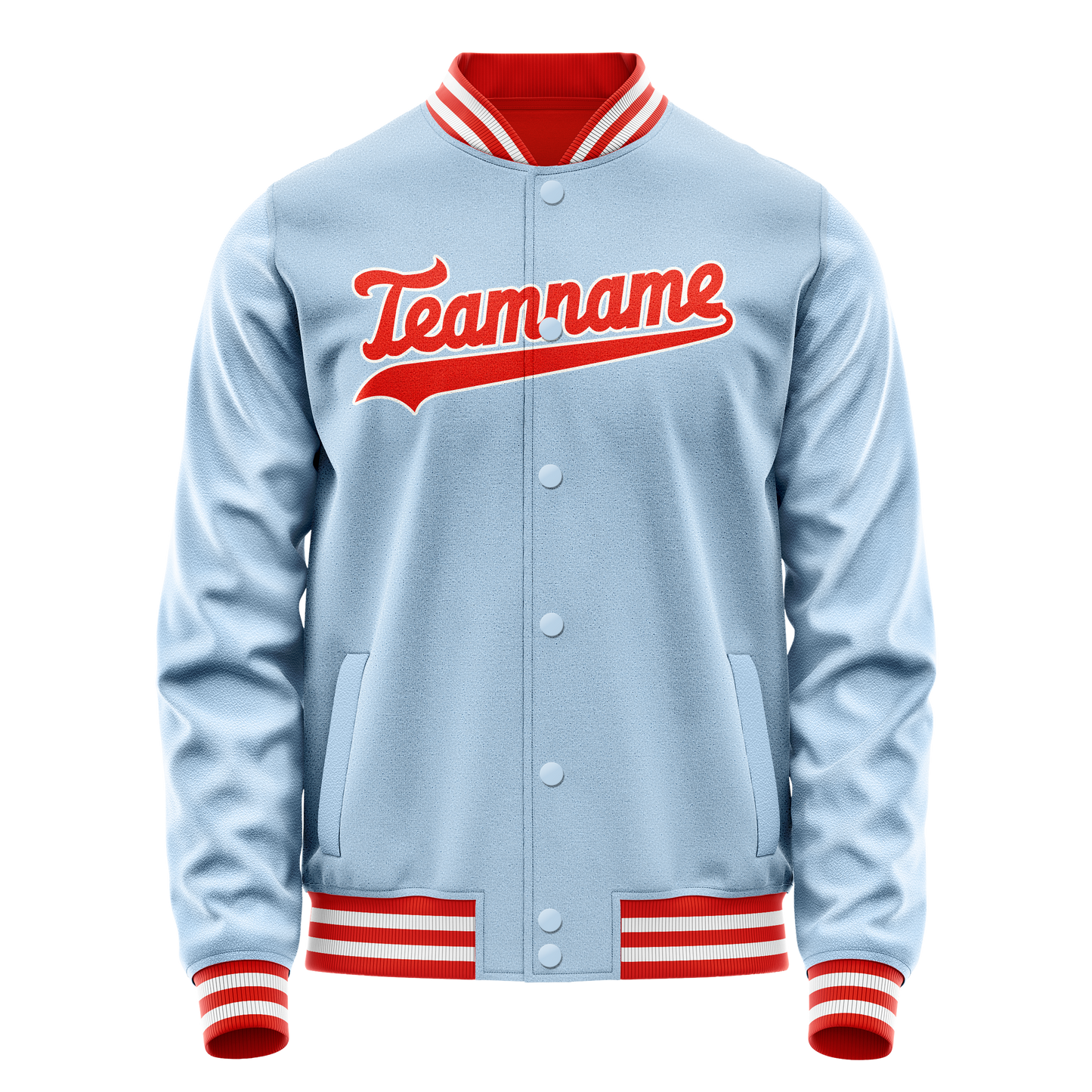 Custom Light-Blue Orange Solid Color Varsity Letterman Jacket