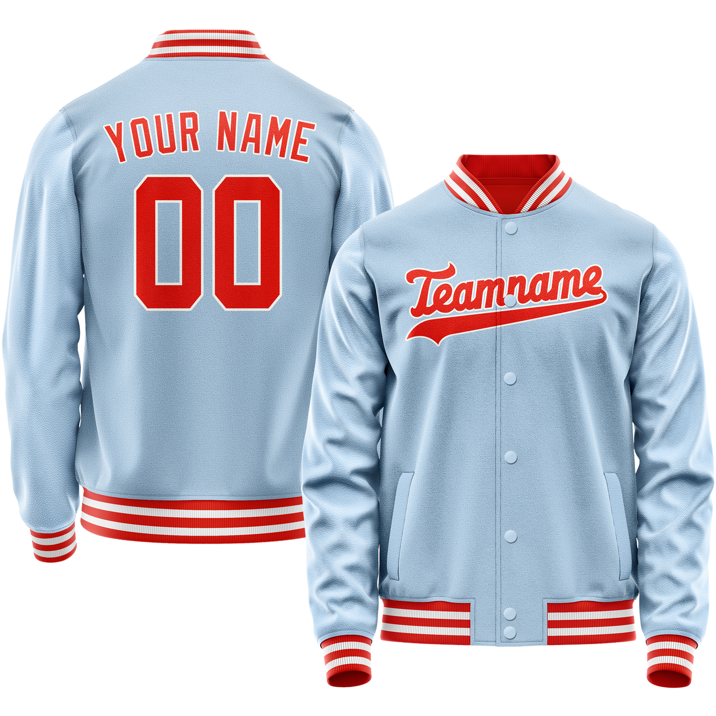 Custom Light-Blue Orange Solid Color Varsity Letterman Jacket