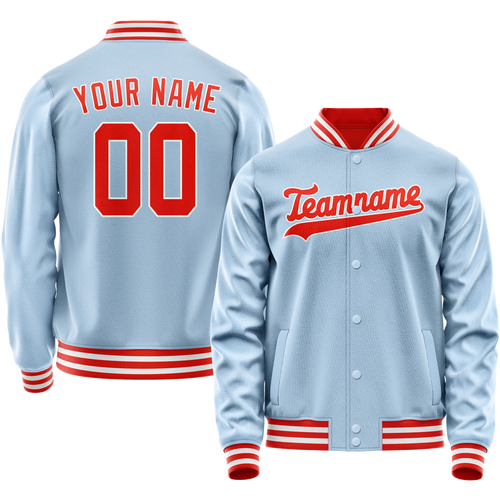 Custom Light-Blue Orange Solid Color Varsity Letterman Jacket