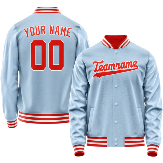 Custom Light-Blue Orange Solid Color Varsity Letterman Jacket