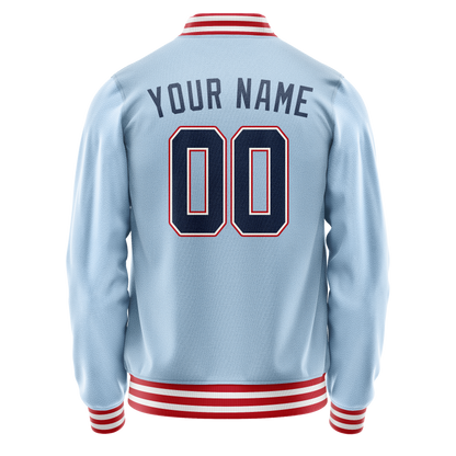 Custom Light-Blue Red Solid Color Varsity Letterman Jacket