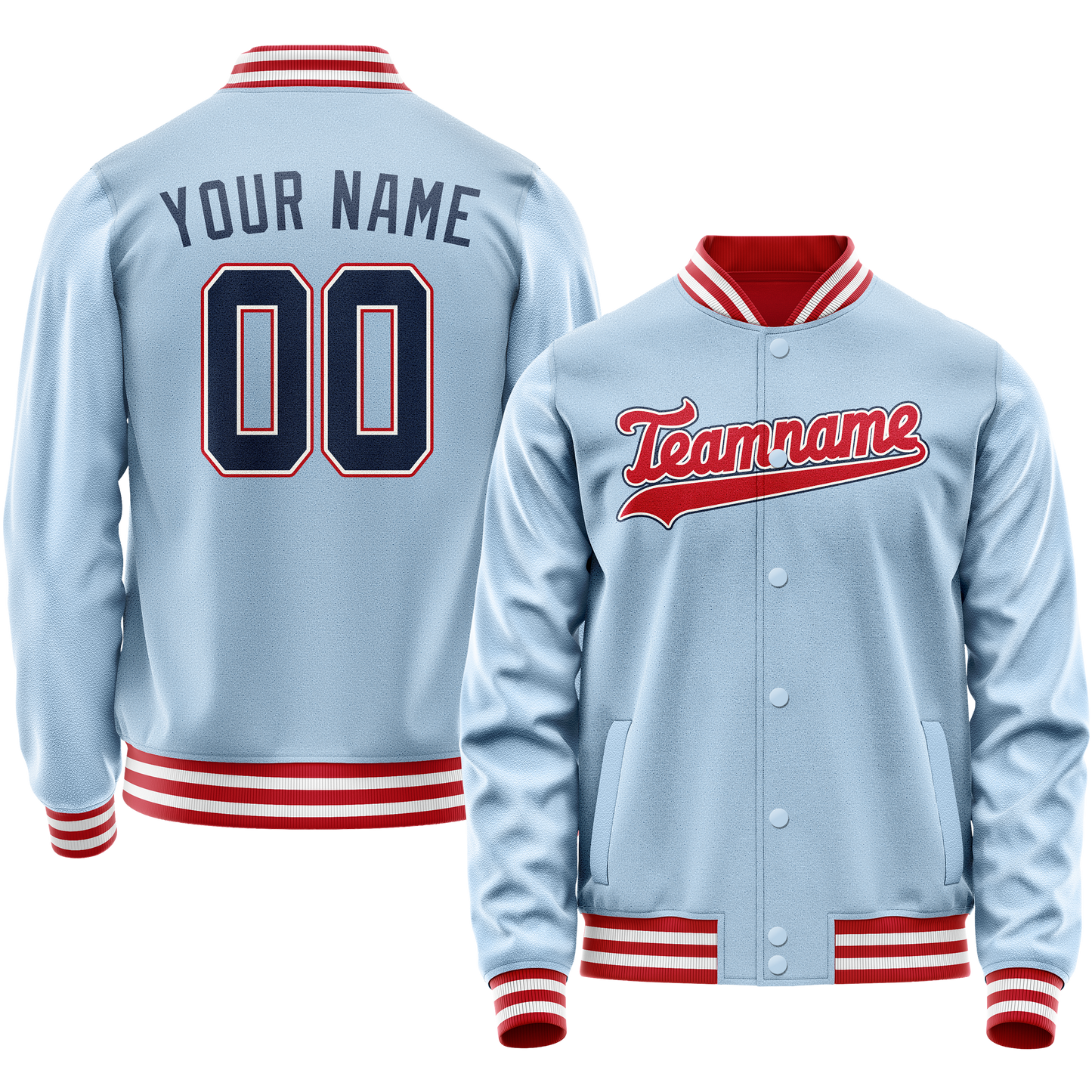 Custom Light-Blue Red Solid Color Varsity Letterman Jacket