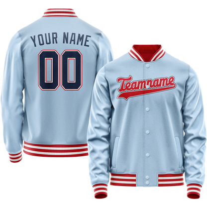 Custom Light-Blue Red Solid Color Varsity Letterman Jacket